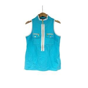 Boston Proper Airy Blue Sleeveless Chic Zipper White Trim Tank Halter Top M